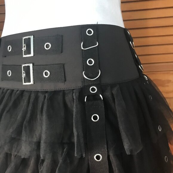 Goth Punk Visual Kei Black Buckle & Strap Ruffle Mini Skirt S - Picture 5 of 11